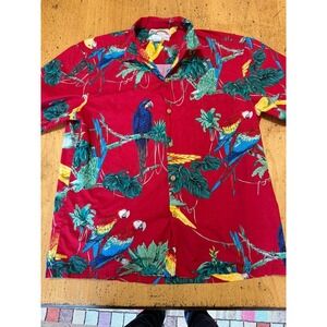 Vintage Paradise Found Hawaiian Shirt Mens Size Large Magnum PI Red Parrots